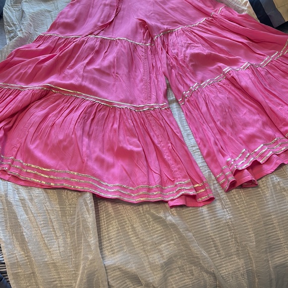 Shalwar kameez Kurta  sharara  pants Pink size L. Silver gotta on rayon cotton. - Picture 16 of 17